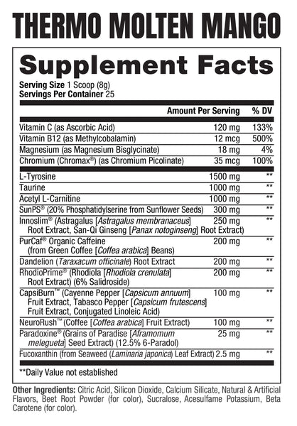 Thermo Supplement Facts-Molten Mango